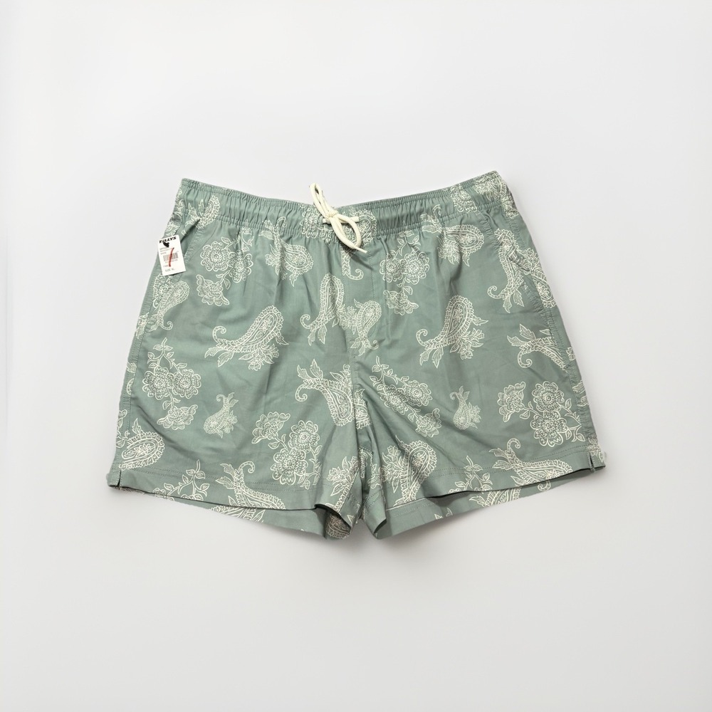 RSQ Paisley Swim Trunks XL Sage Green Elastic Waist Beach‎ Shorts NWT